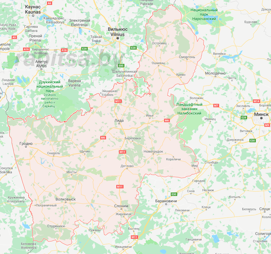 Карта городов Гродненской области по доставке - сетки рабица Картинка городов доставки сетки рабица по Гродненской области